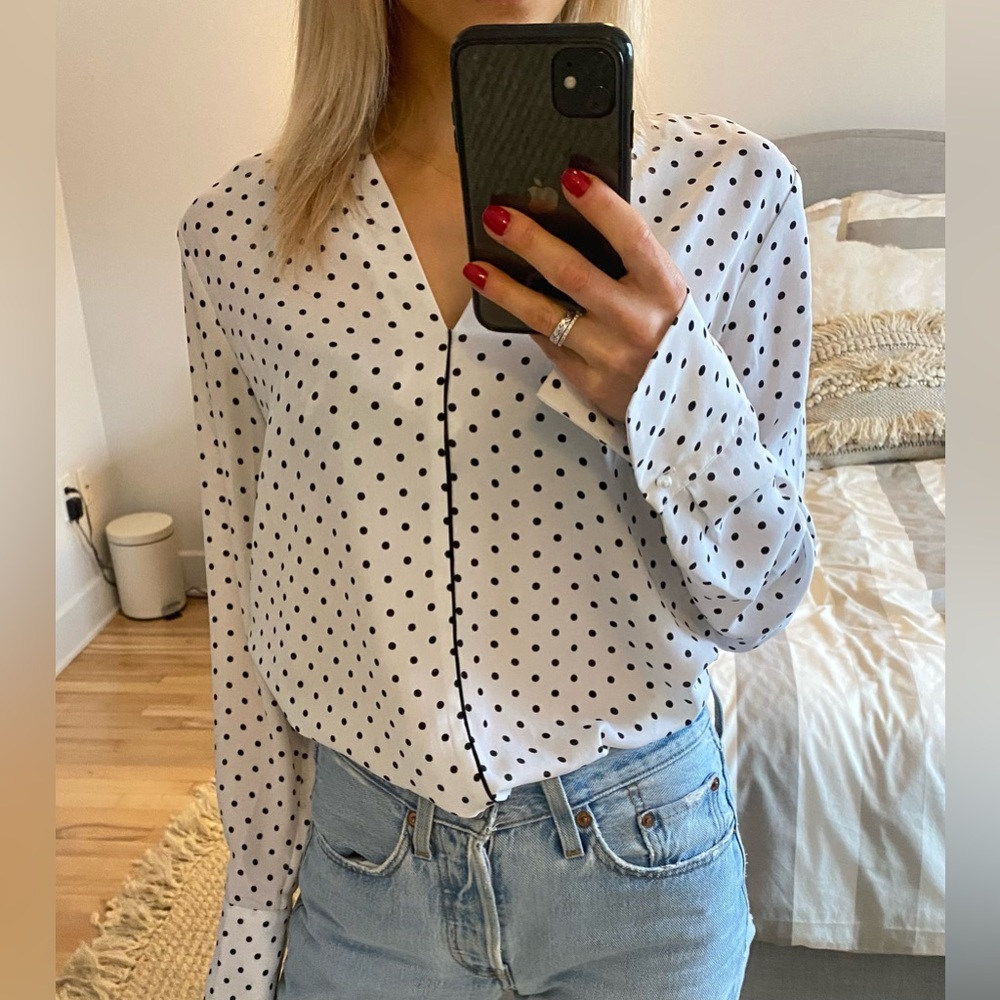 Black and white polka dot blouse